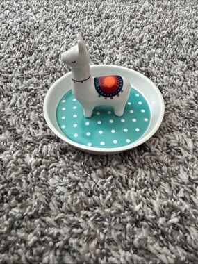 Ceramic Llama Jewelry Dish in Teal and White
